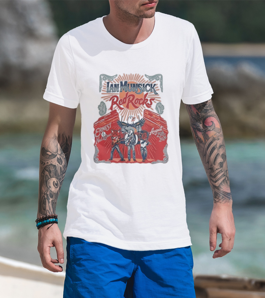 Ian Munsick Red Rocks Morrison CO 08 25 2026 Live Tour Featuring Ernest Neon Dreams T-Shirt