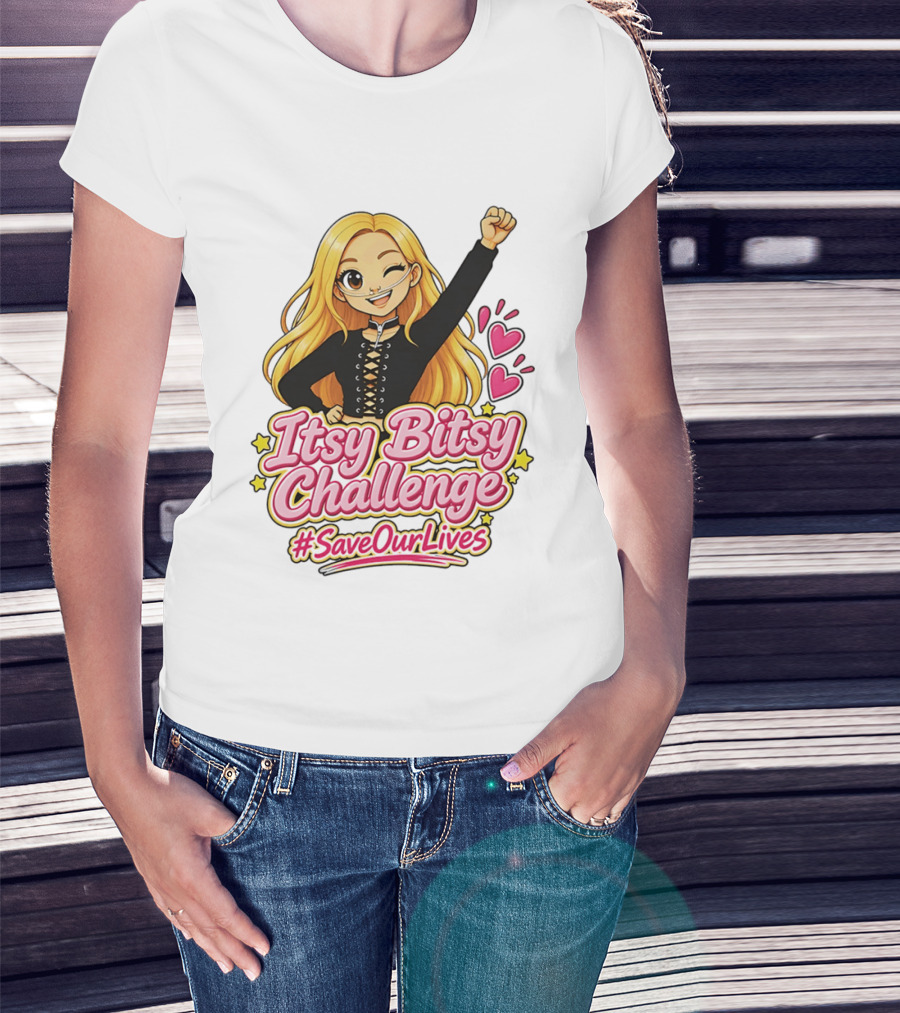 Itsy Bitsy Challenge SaveOurLives With Animated Character And Hearts T-Shirt