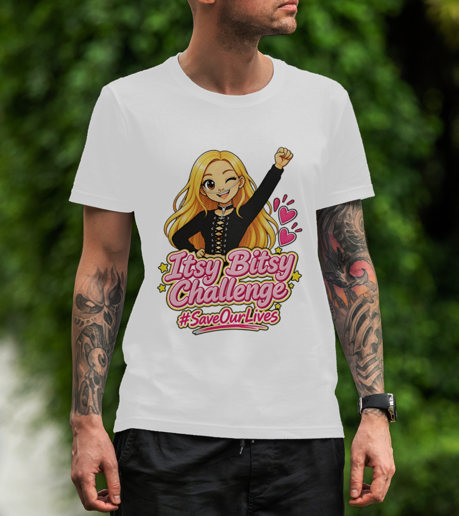 Itsy Bitsy Challenge SaveOurLives With Animated Character And Hearts T-Shirt