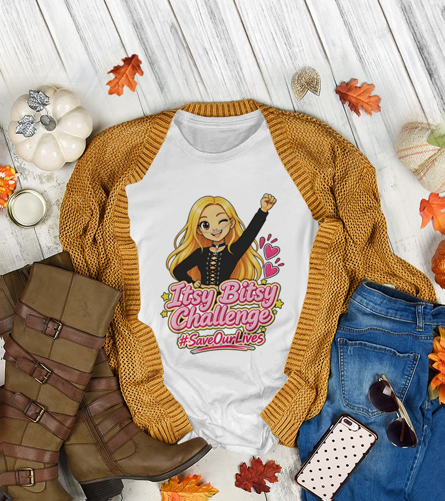 Itsy Bitsy Challenge SaveOurLives With Animated Character And Hearts T-Shirt
