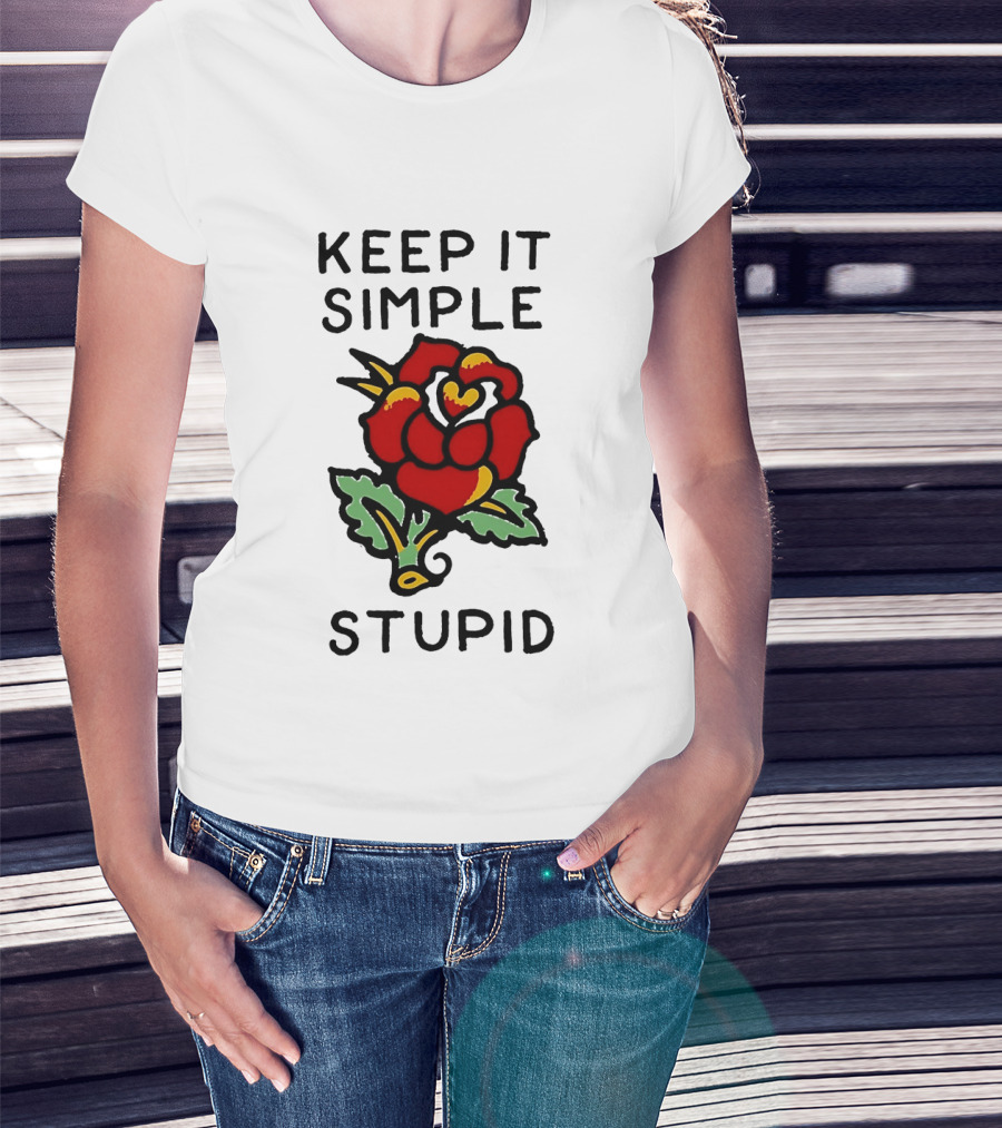 Keep It Simple Stupid Red Rose Kiss Minimalist T-Shirt