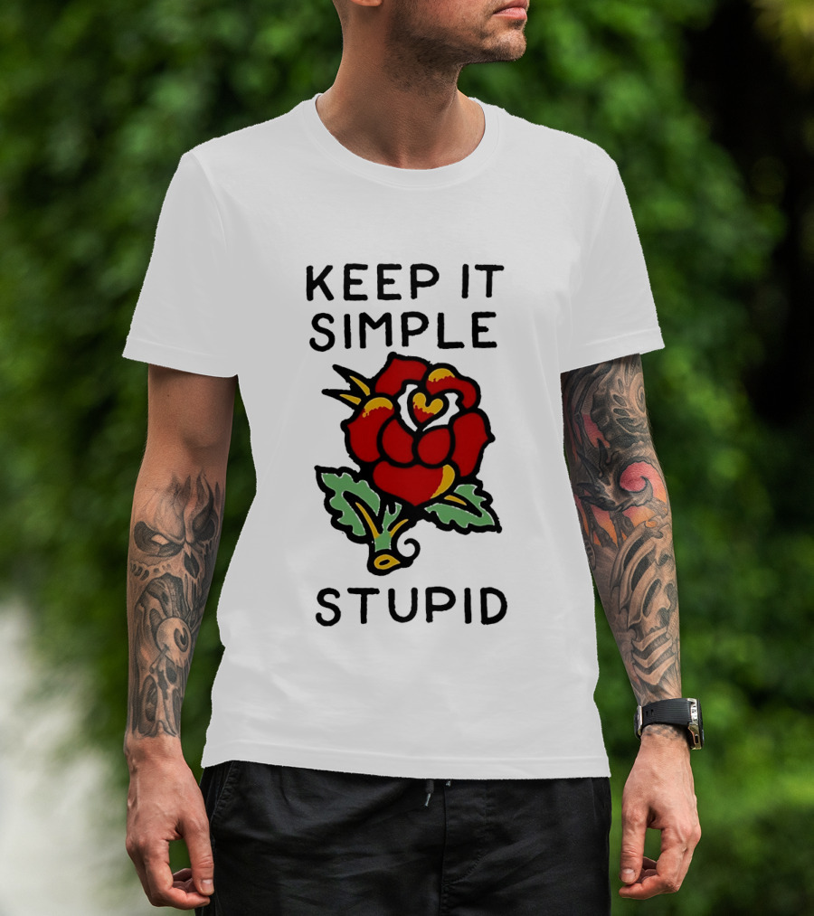 Keep It Simple Stupid Red Rose Kiss Minimalist T-Shirt