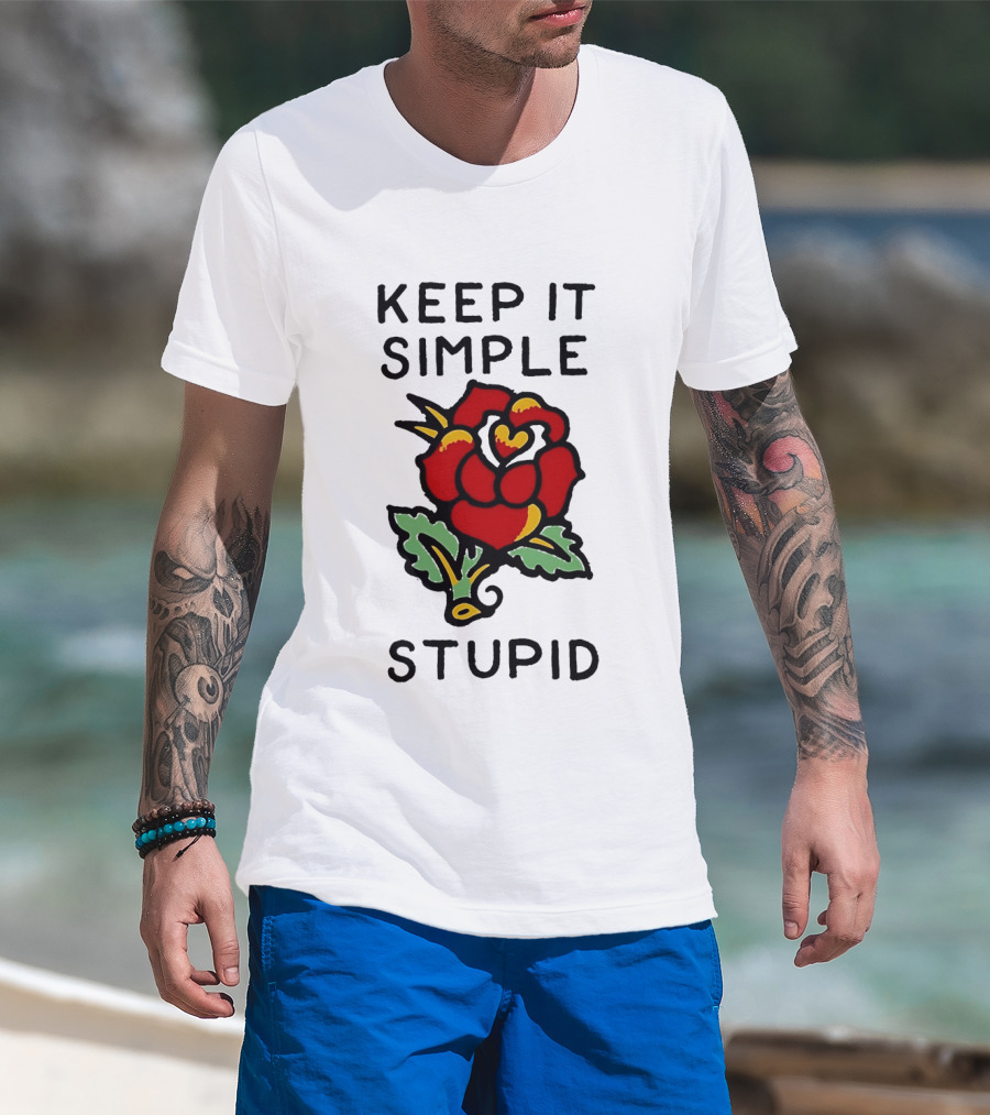 Keep It Simple Stupid Red Rose Kiss Minimalist T-Shirt
