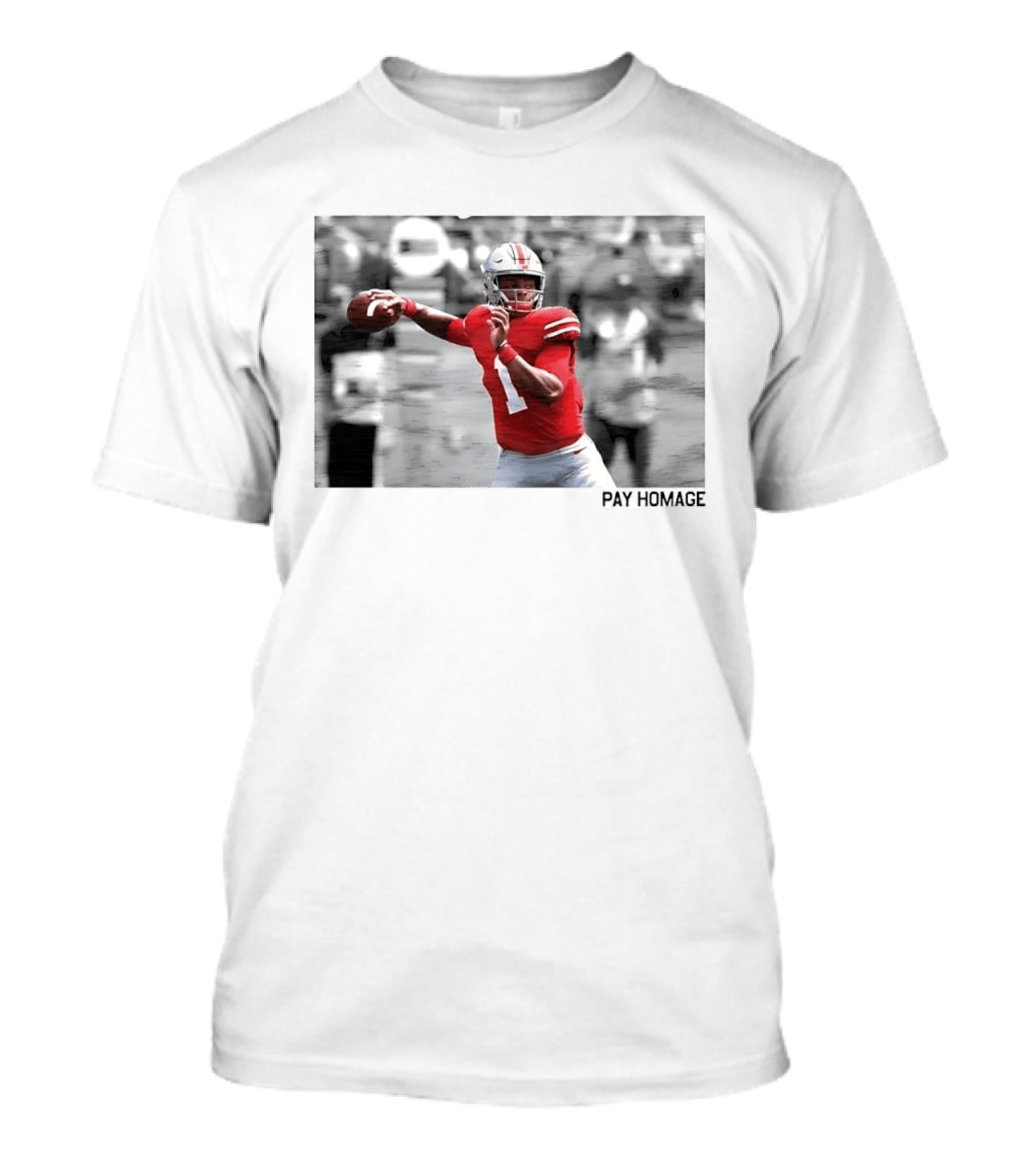 Ohio State Buckeyes NCAA Pay Homage Quarterback Throwing Football Selective Color Photo T-Shirt