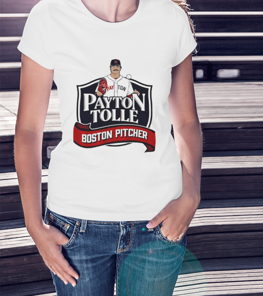 Payton Tolle Boston Pitcher Cartoon Player Shield Ribbon T-Shirt