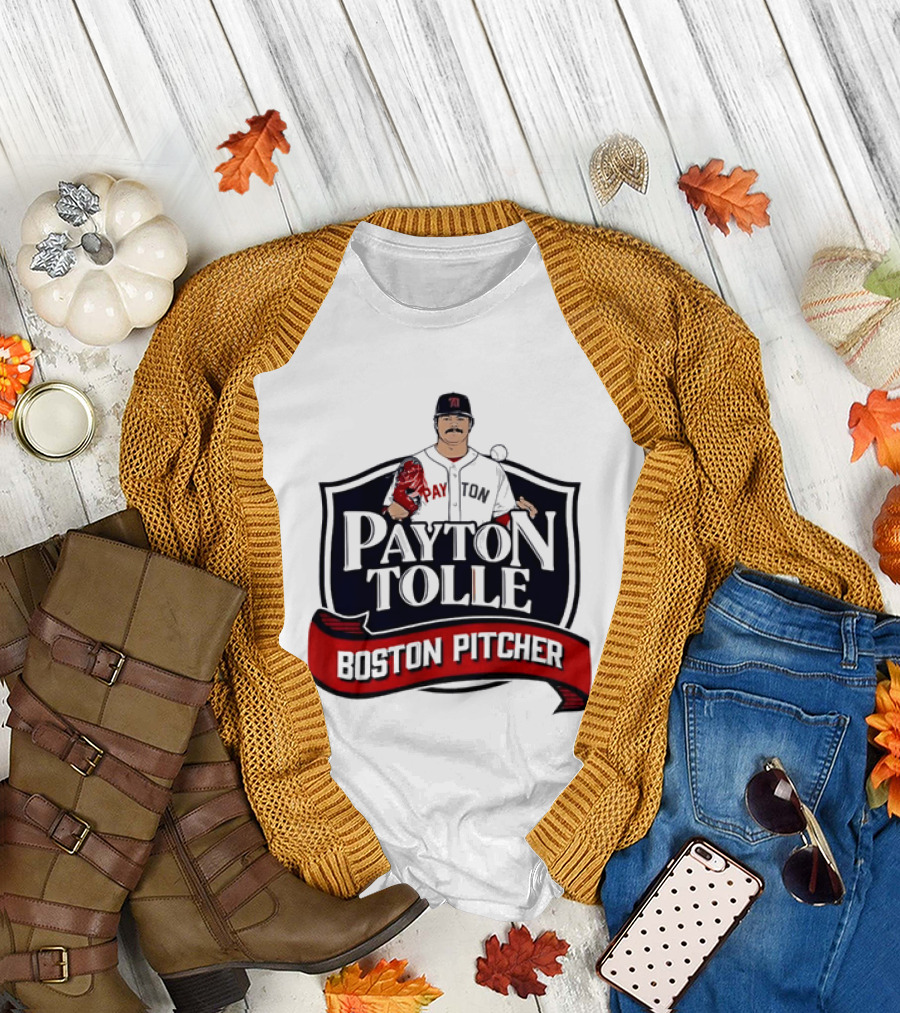 Payton Tolle Boston Pitcher Cartoon Player Shield Ribbon T-Shirt