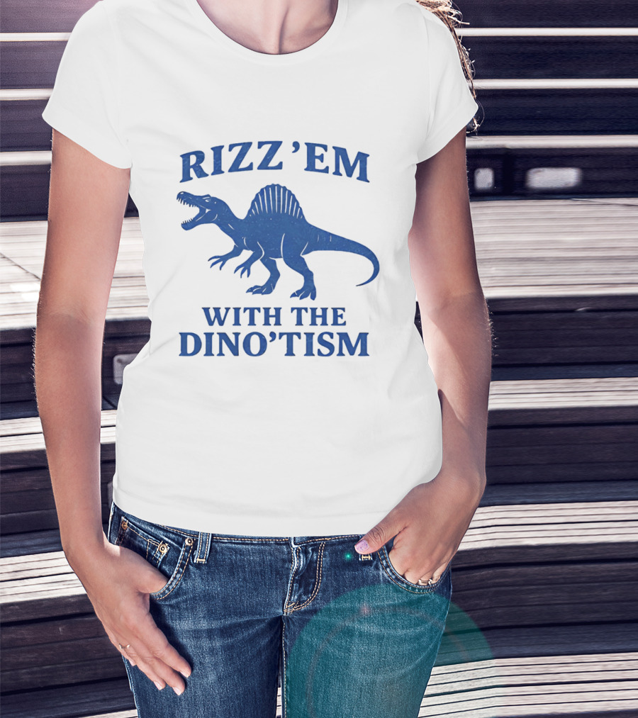 Rizz'em With The Dino'tism Spinosaurus Roaring Blue T-Shirt