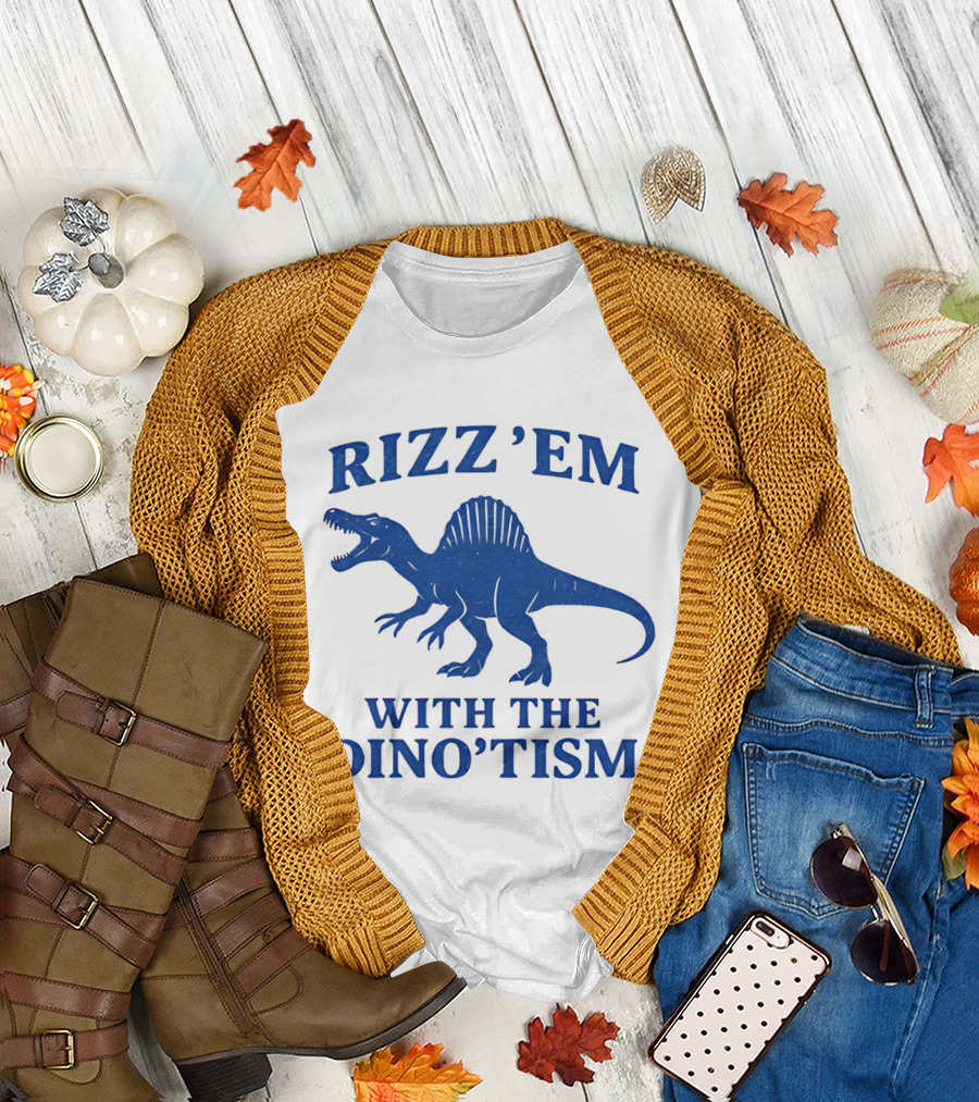 Rizz'em With The Dino'tism Spinosaurus Roaring Blue T-Shirt