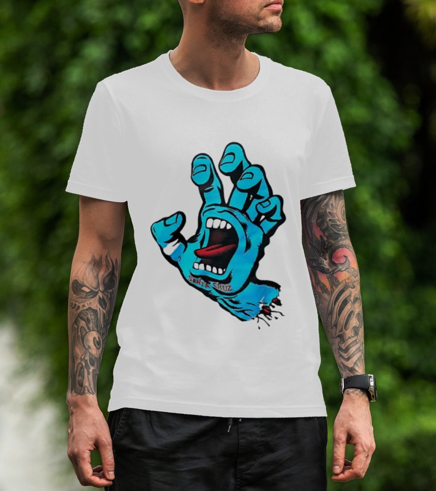 Santa Cruz Blue Screaming Hand Open Mouth Tongue Cartoon T-Shirt