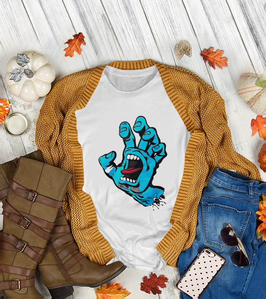 Santa Cruz Blue Screaming Hand Open Mouth Tongue Cartoon T-Shirt