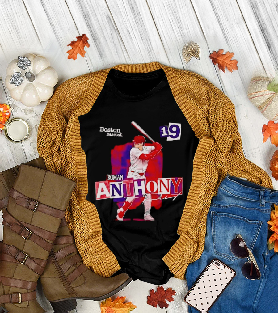 Boston Baseball 19 Roman Anthony Player Batting Red Paint T-Shirt