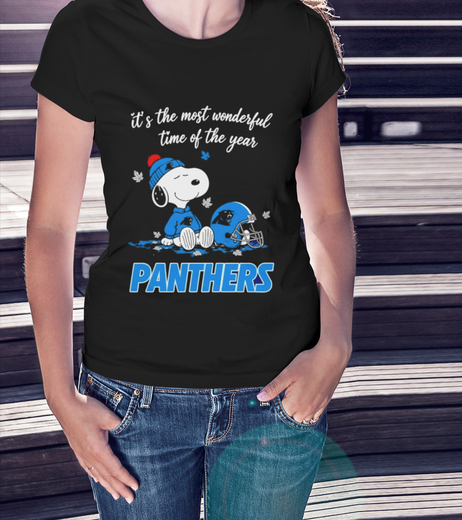 Panthers It's The Most Wonderful Time Of The Year Cartoon Snoopy Beanie Helmet T-Shirt