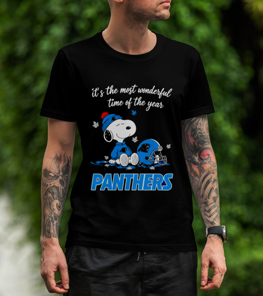 Panthers It's The Most Wonderful Time Of The Year Cartoon Snoopy Beanie Helmet T-Shirt