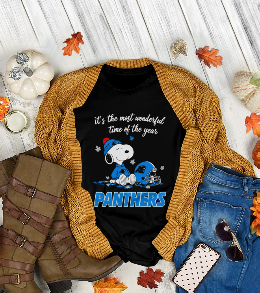 Panthers It's the Most Wonderful Time of the Year Cartoon Snoopy Beanie Helmet T-Shirt