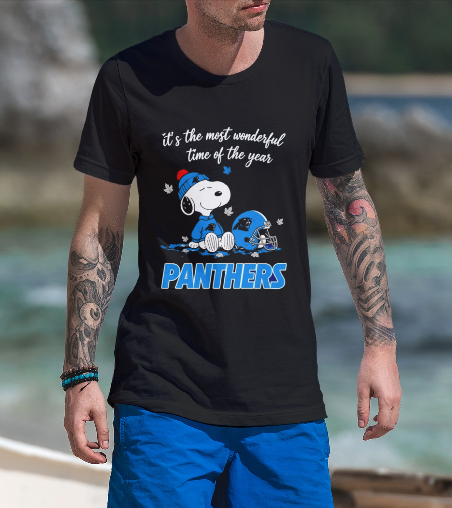 Panthers It's The Most Wonderful Time Of The Year Cartoon Snoopy Beanie Helmet T-Shirt