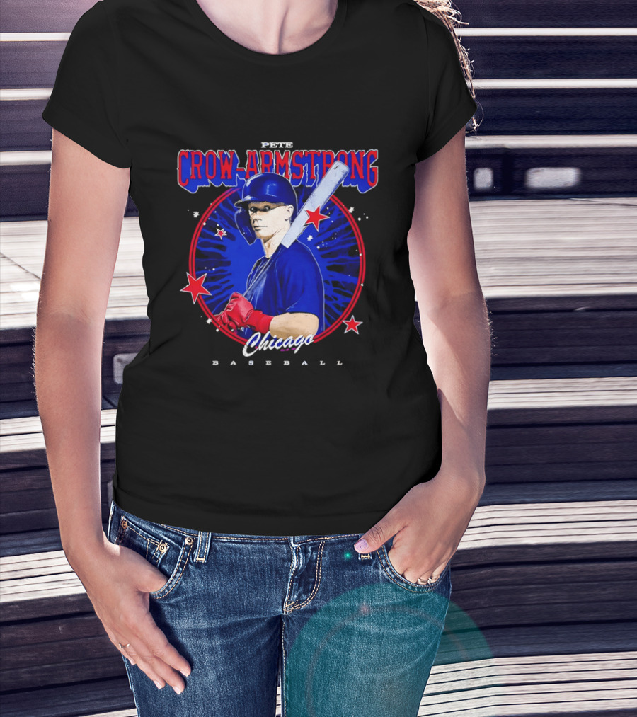 Chicago Baseball Pete Crow Armstrong Batting Photo Red Stars T-Shirt