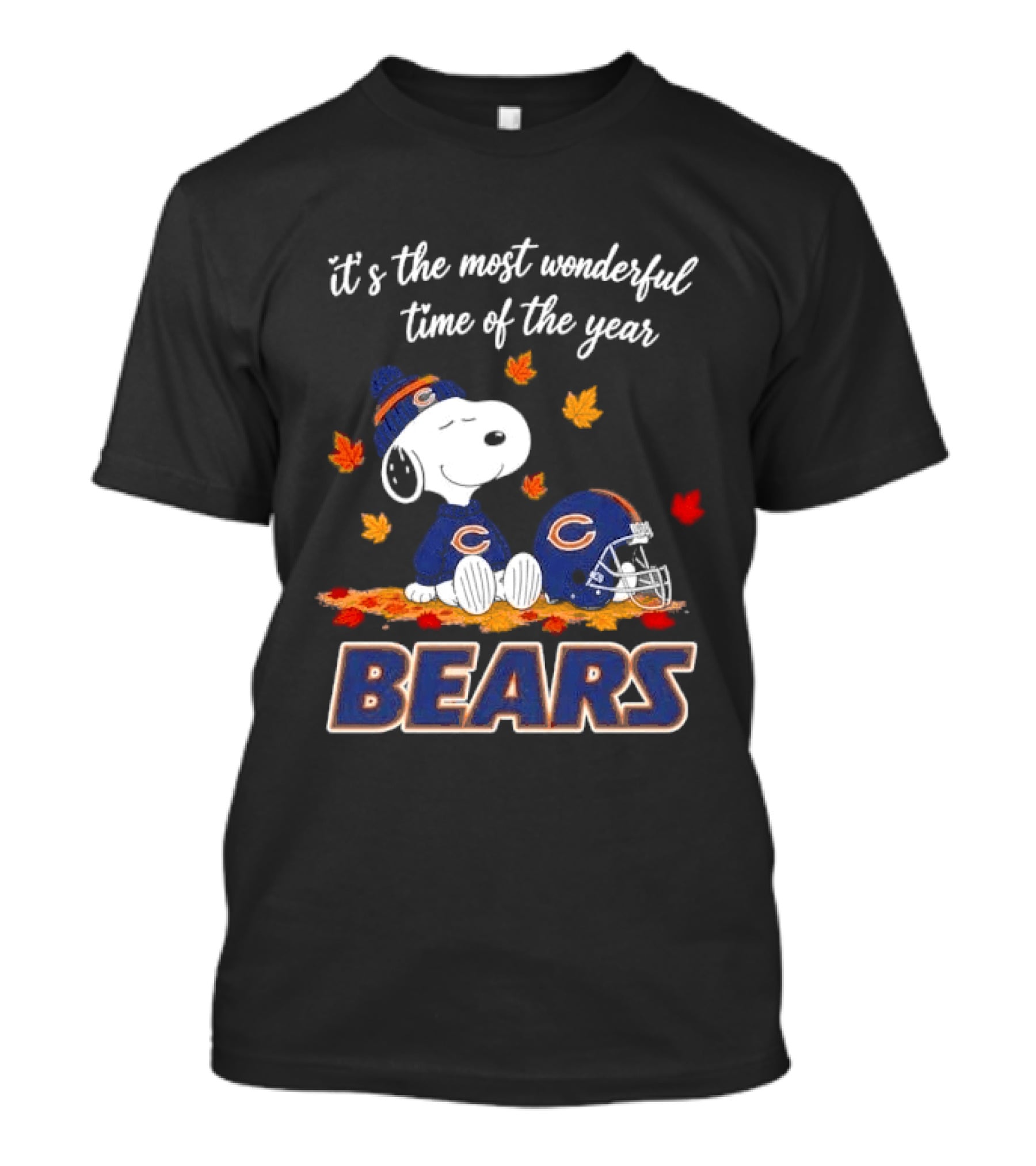 Chicago Bears Snoopy Most Wonderful Time Autumn Leaves Football Helmet T-Shirt