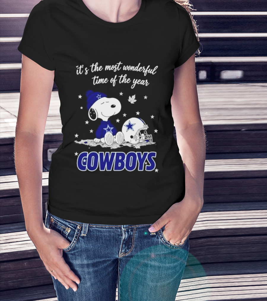 Its The Most Wonderful Time Of Year Snoopy Dallas Cowboys Beanie Helmet Stars T-Shirt