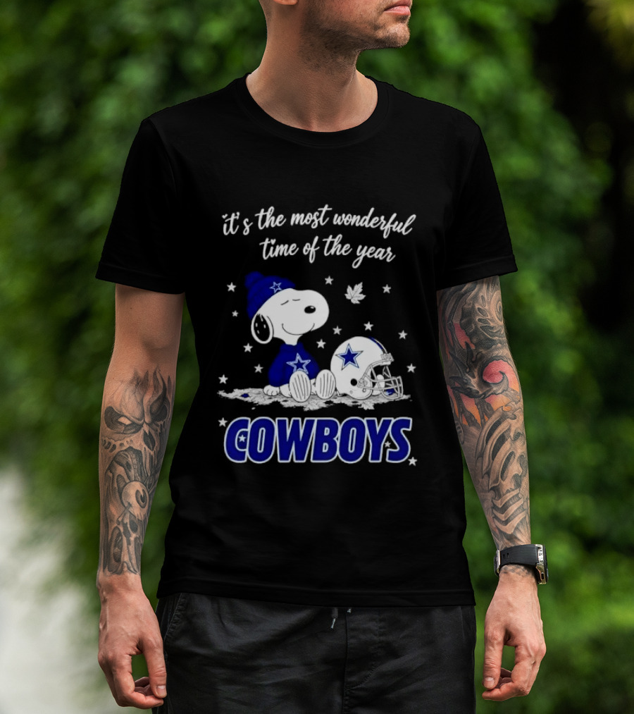 Its The Most Wonderful Time Of Year Snoopy Dallas Cowboys Beanie Helmet Stars T-Shirt