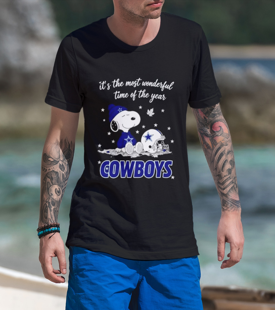 Its The Most Wonderful Time Of Year Snoopy Dallas Cowboys Beanie Helmet Stars T-Shirt