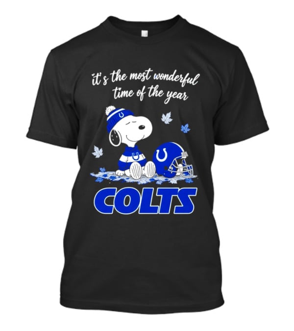 Indianapolis Colts Snoopy Beanie Helmet Leaves It's The Most Wonderful Time Of The Year T-Shirt