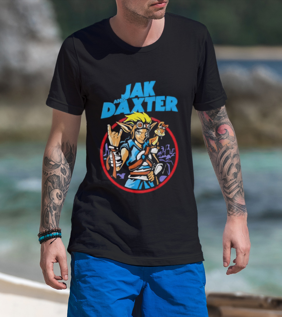 Jak And Daxter Cartoon Hero With Goggles In Red Circle T-Shirt