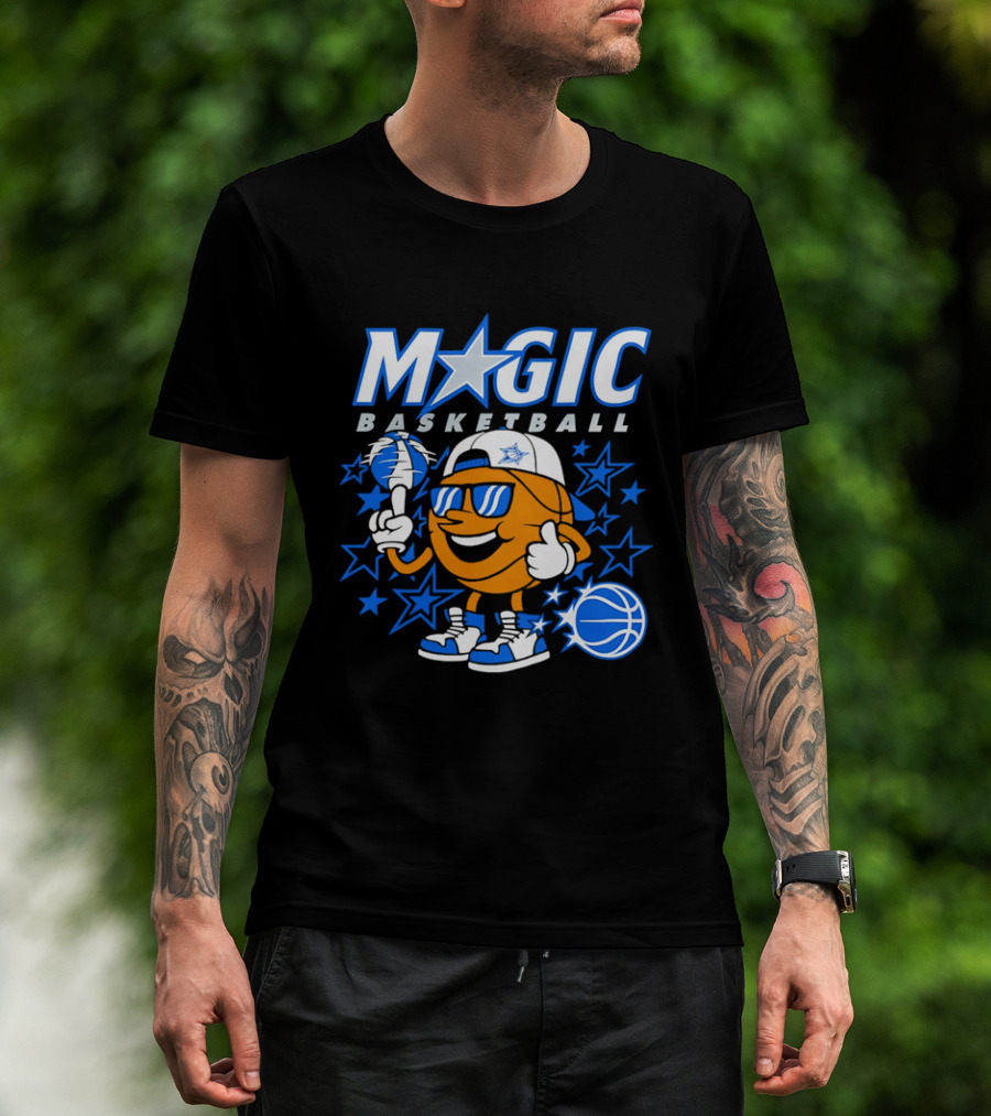 Magic Basketball Cartoon With Sunglasses And Stars T-Shirt