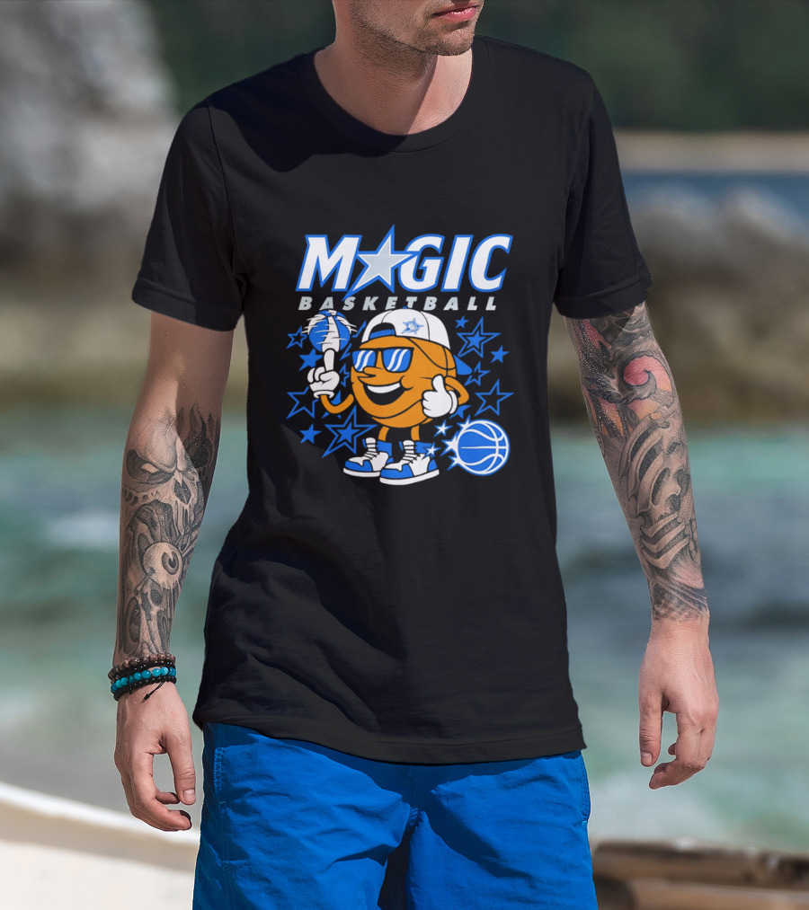 Magic Basketball Cartoon With Sunglasses And Stars T-Shirt