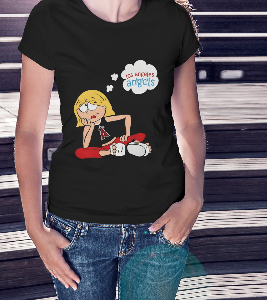 Los Angeles Angels MLB Blonde Girl Thought Bubble Sitting Pose T-Shirt