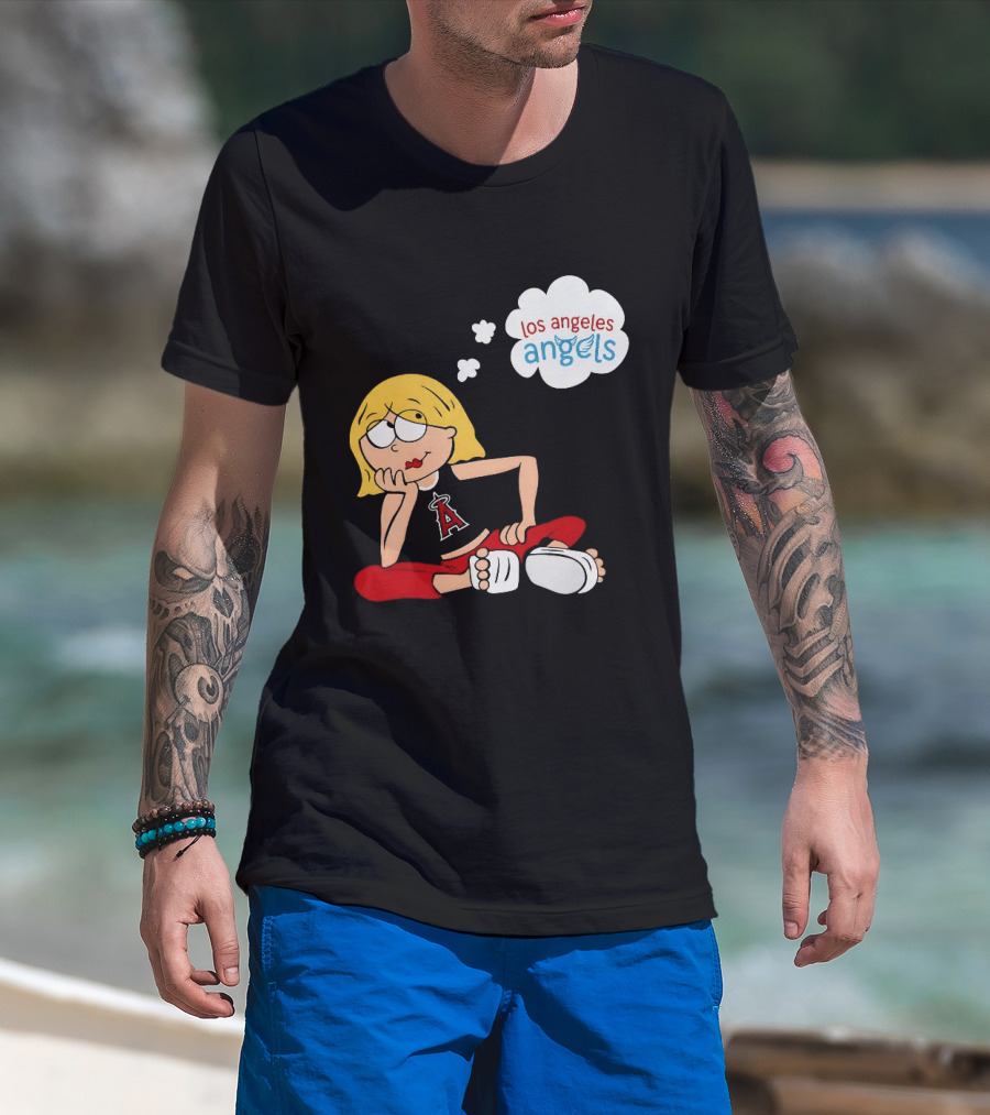 Los Angeles Angels MLB Blonde Girl Thought Bubble Sitting Pose T-Shirt