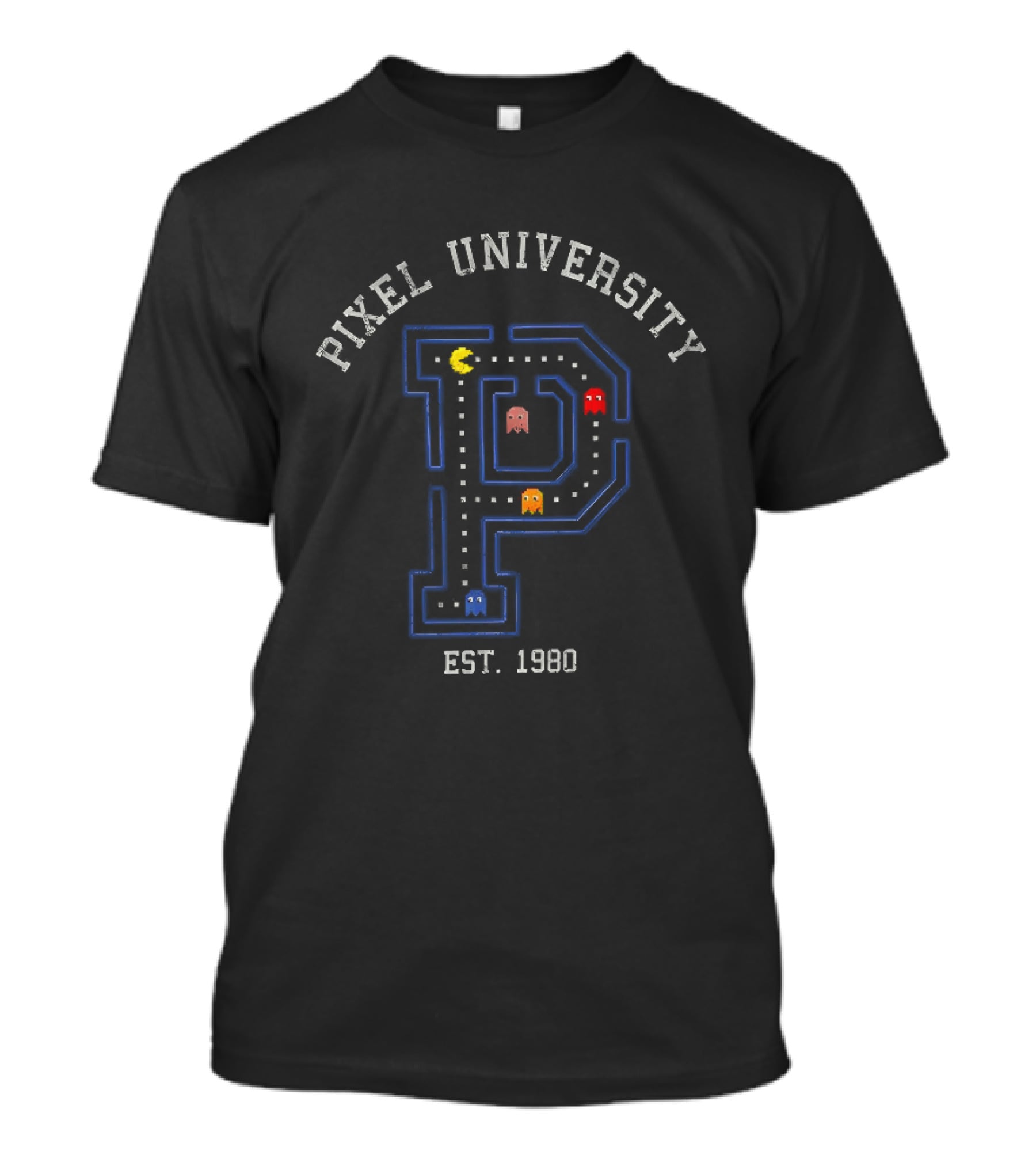 Pixel University Est. 1980 Gaming Arcade Maze P Ghost Characters T-Shirt