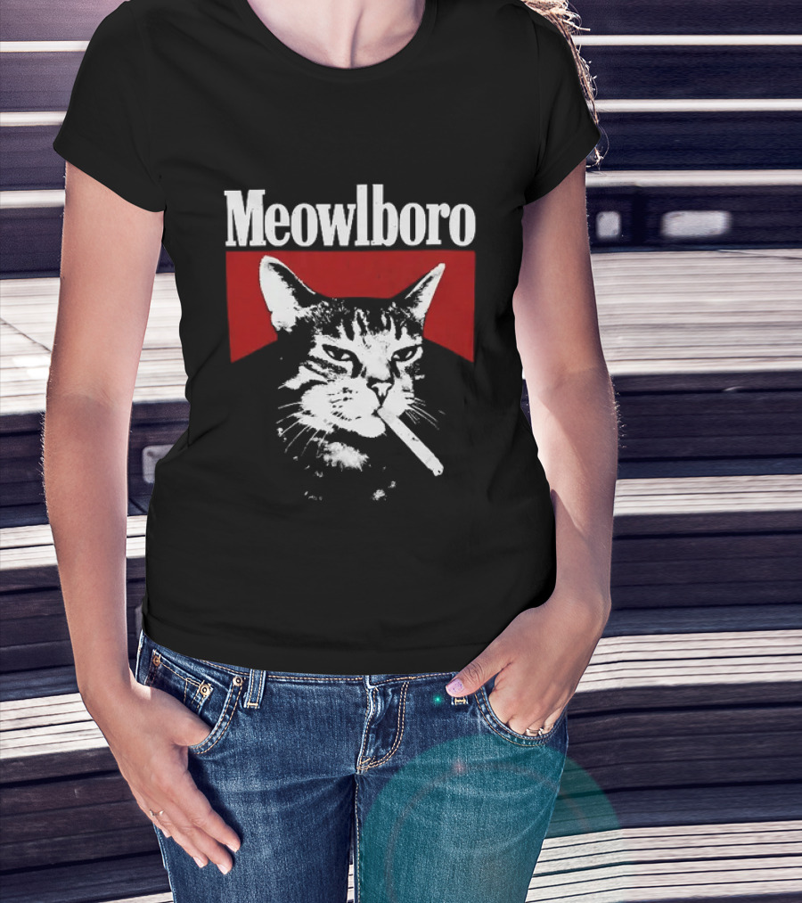 Meowlboro Cat Cigarette Parody With Smoking Cat And Red T-Shirt