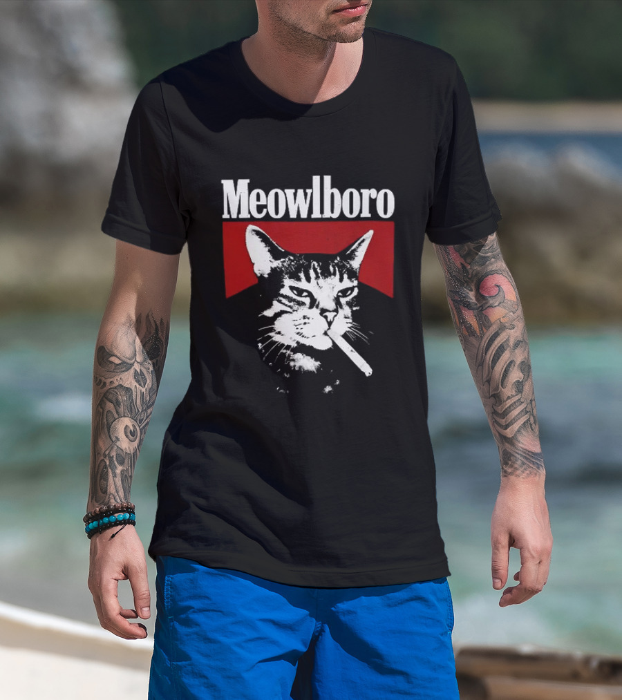 Meowlboro Cat Cigarette Parody With Smoking Cat And Red T-Shirt