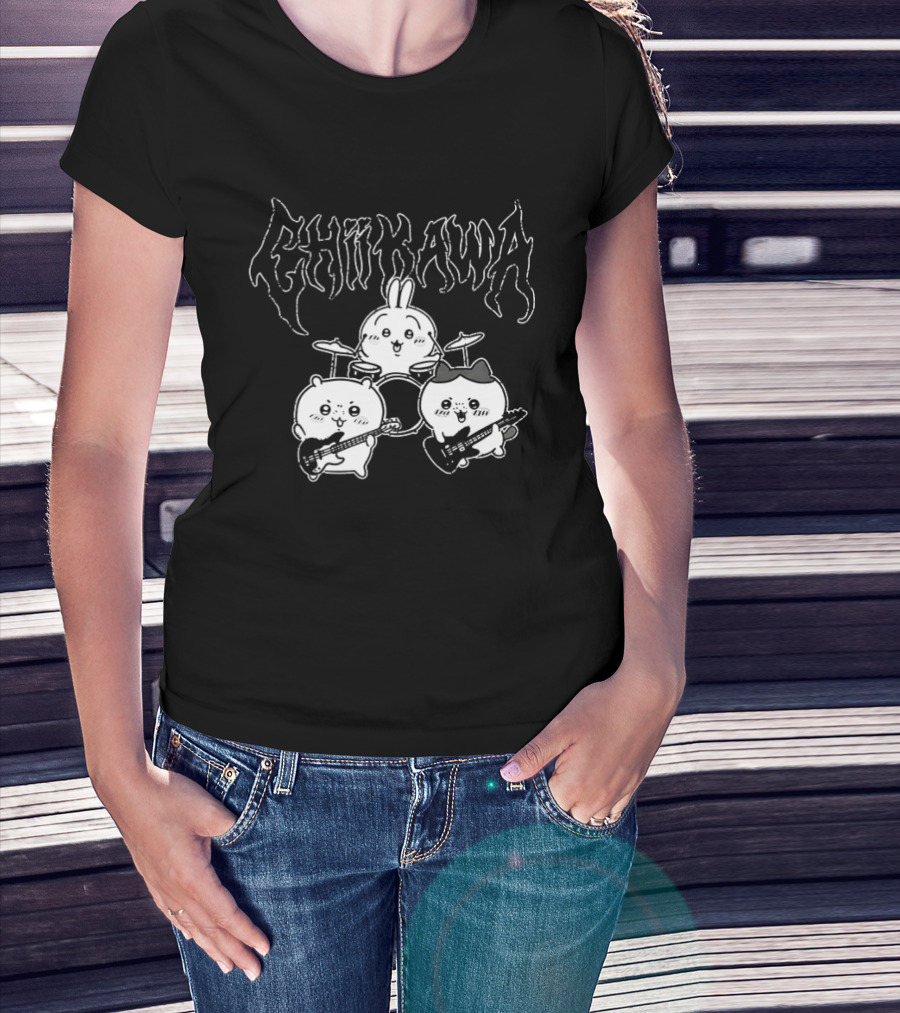 Chiikawa Kawaii Metal Band Characters With Instruments T-Shirt
