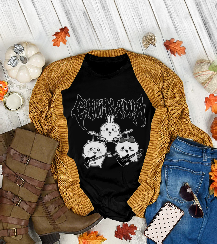 Chiikawa Kawaii Metal Band Characters With Instruments T-Shirt