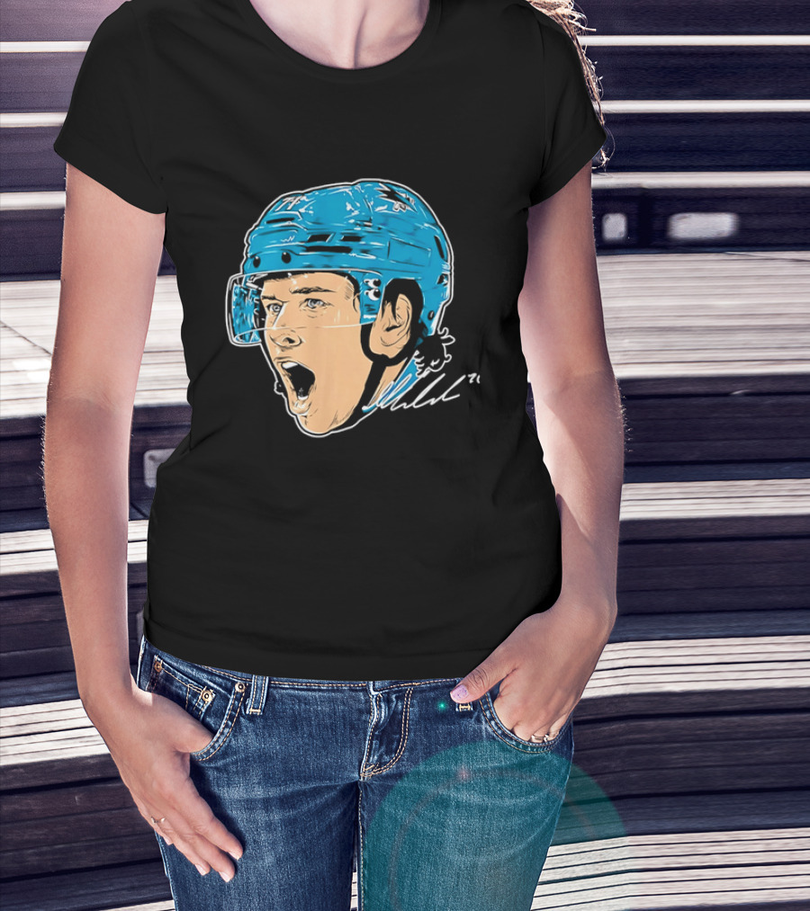 San Jose Sharks NHL 71 Yelling Hockey Player Helmet Caricature T-Shirt