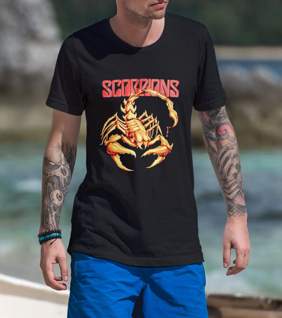 Scorpions Golden Metallic Skeleton Dripping Blood T-Shirt