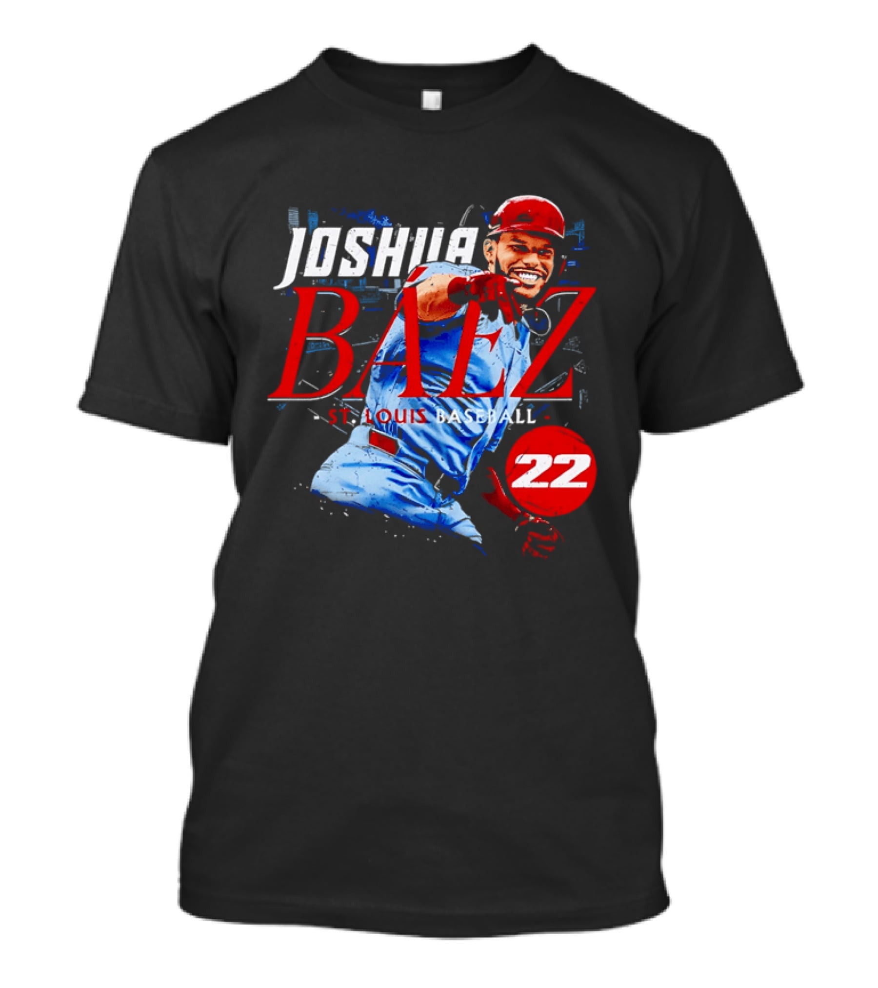 Joshua Baez 22 St Louis Baseball Red Helmet Distressed Photo T-Shirt