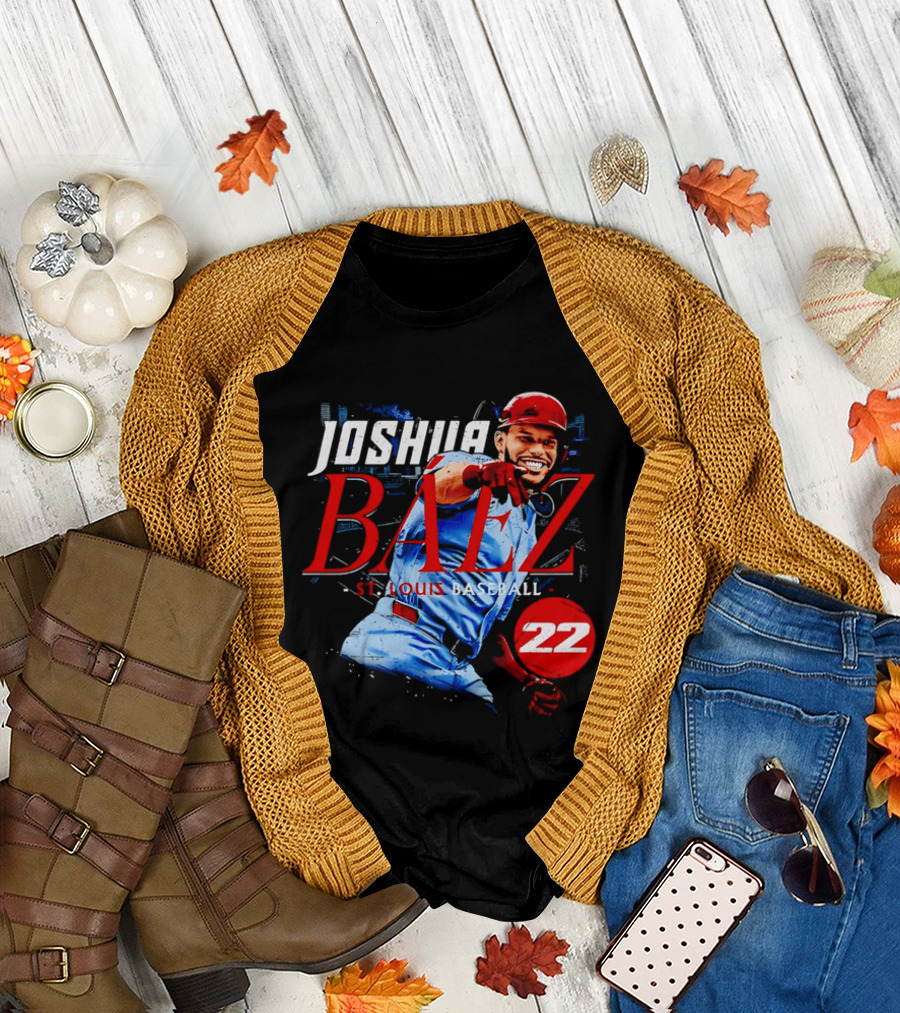 Joshua Baez 22 St Louis Baseball Red Helmet Distressed Photo T-Shirt