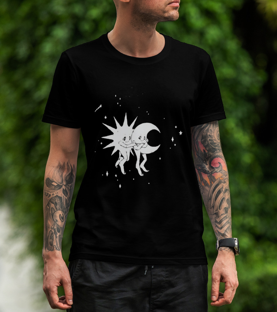 Steady Hands Sun Moon Black White Stars Walking T-Shirt