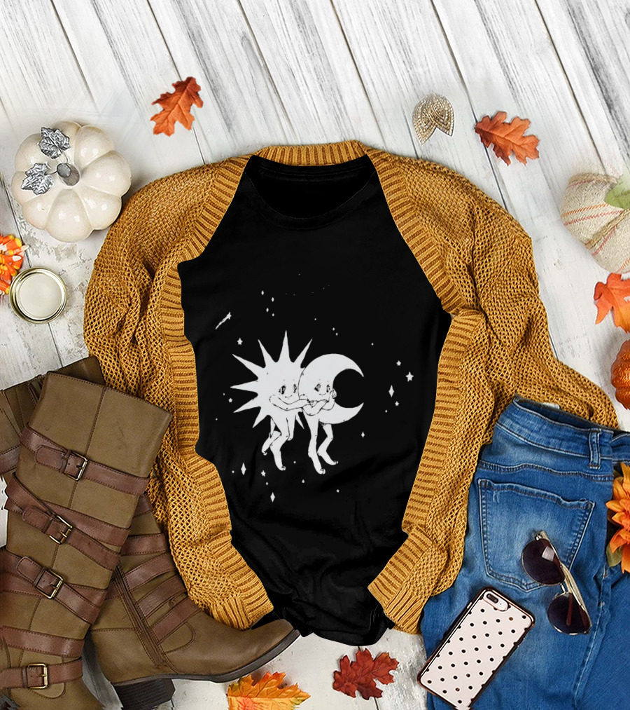 Steady Hands Sun Moon Black White Stars Walking T-Shirt