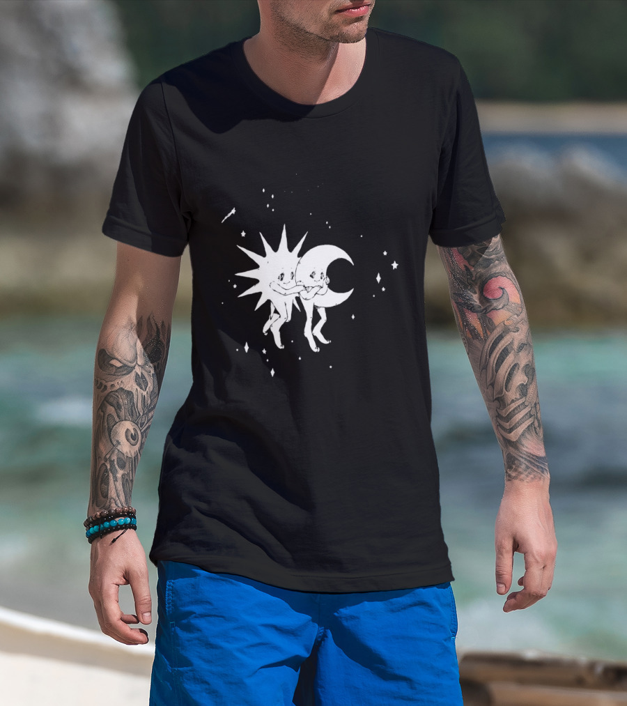 Steady Hands Sun Moon Black White Stars Walking T-Shirt