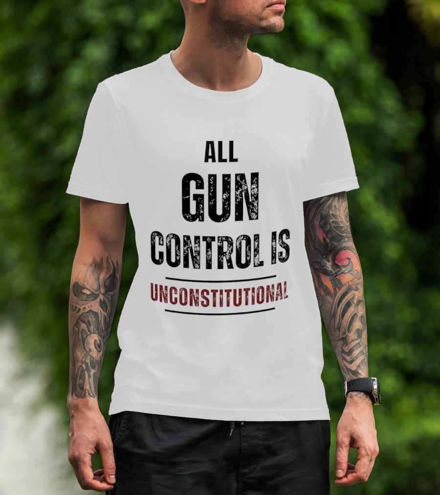 All Gun Control Is Unconstitutional Distressed Black Red Curved Lines T-Shirt