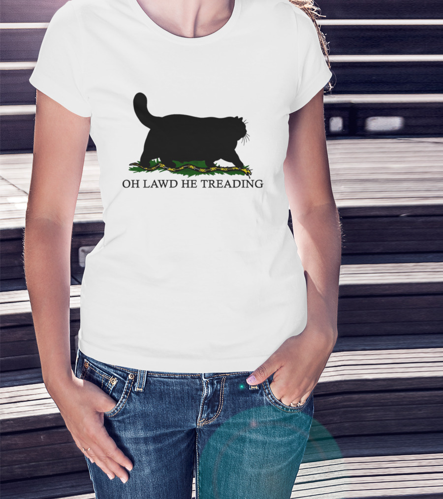 Oh Lawd He Treading Cat Silhouette With Snake And Grass T-Shirt
