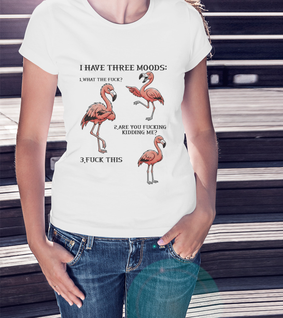 I Have Three Moods What The Fuck Are You Fucking Kidding Me Fuck This Flamingo T-Shirt