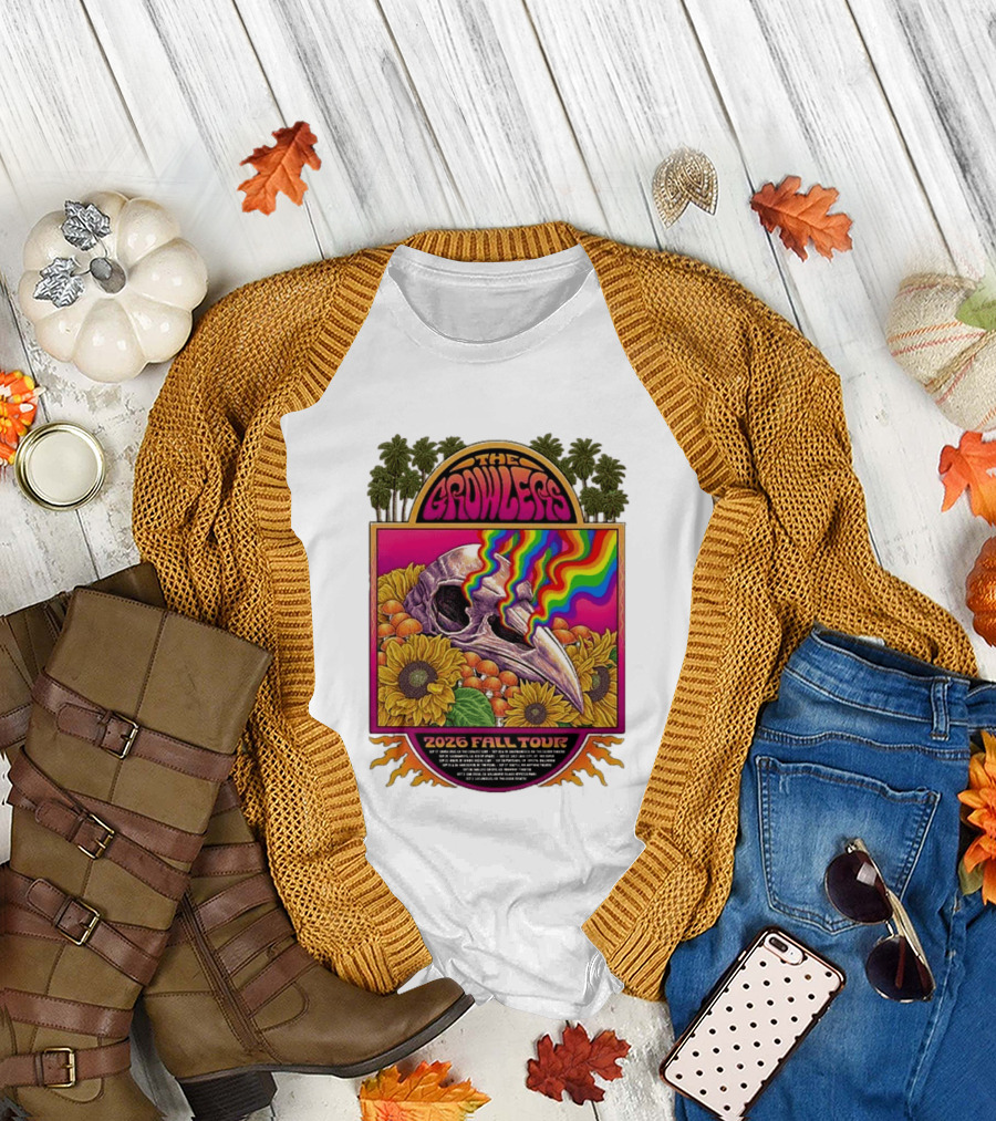 The Growlers 2026 Fall Tour Skull And Sunflower Psychedelic West Coast Dates Santa Cruz To Los Angeles T-Shirt