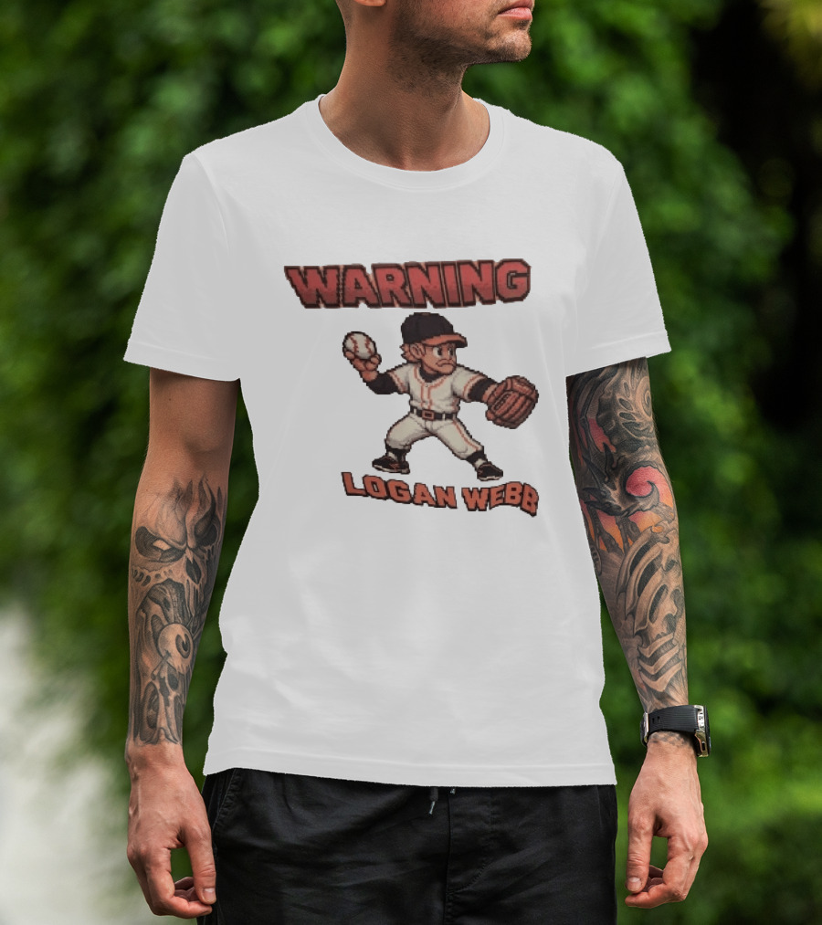 Warning Logan Webb 8 Bit Baseball T-Shirt