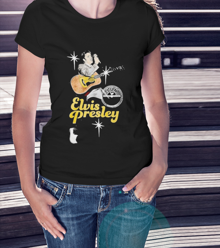Sun Record Company Elvis Presley Playing Acoustic Guitar Starbursts T-Shirt