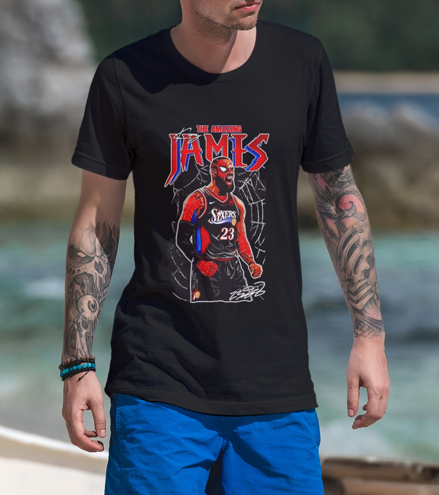 The Amazing LeBron James Spider Man 76ers NBA Crossover Comic T-Shirt