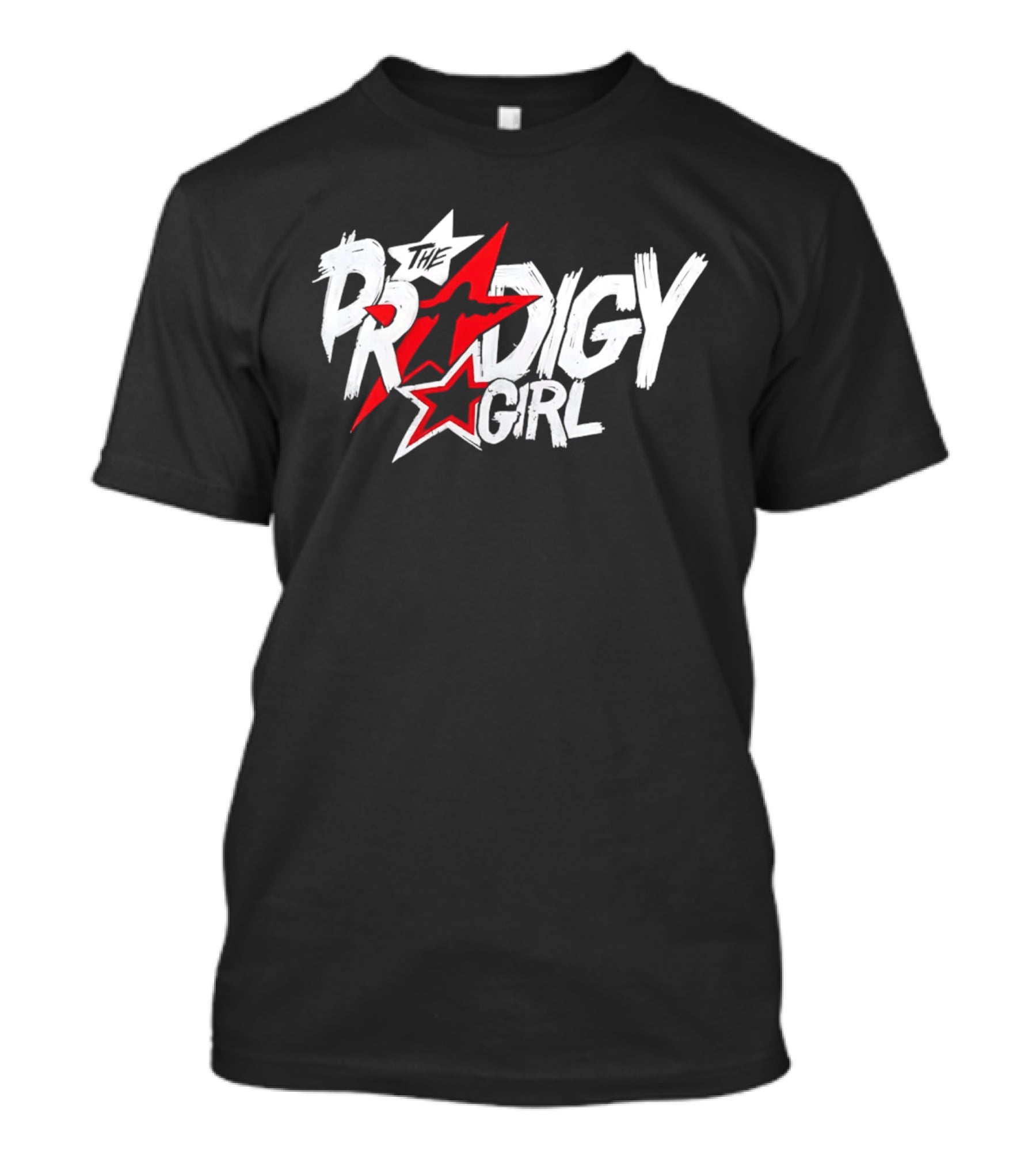 The Prodigy Girl Red White Stars Distressed Brush Lettering T-Shirt